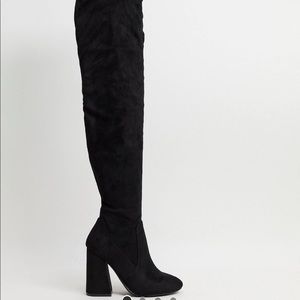 Asos design black wide fit keeper knee high boots, size 7.